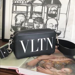 VLTN black leather cross body bag UNISEX